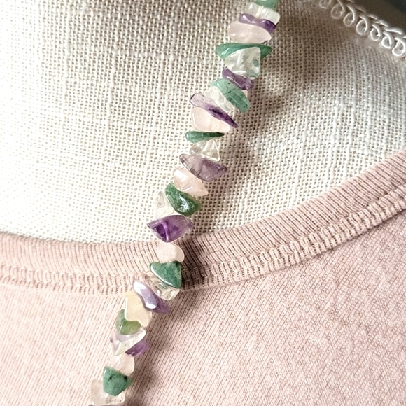 Nugget Necklace 24" Amethyst, Rose Quartz, Green Aventurine - Picture 3 of 3